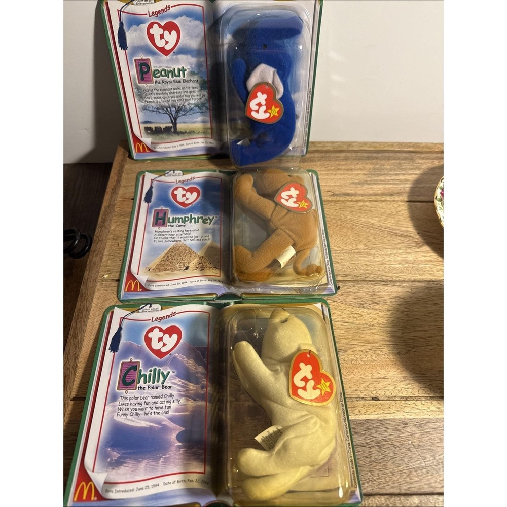VTG McDonalds Ty Teenie Beanie Babies 2000 Legends Peanut Chilly Humphrey Set /3